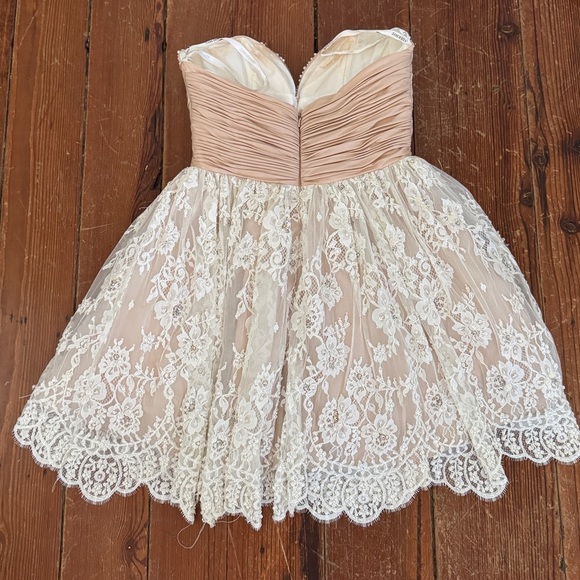 Sherri Hill Pink Strapless White Lace Hoco BabyDoll Dress Bow Short Mini Size 6 - Picture 2 of 12